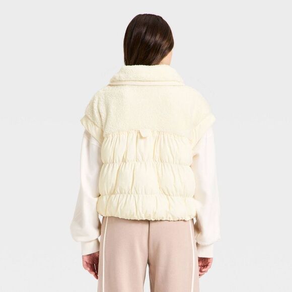 Open Box - JoyLab - Women's High Pile & Puffer Mix Vest - JoyLab Cream Cream - Picture 2 of 3